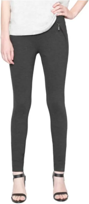 MATTY M. PONTE PANT LEGGING WITH FAUX SLANT ZIPPER POCKETS AND SQUARE BACK POCKETS (Small, Charcoal)