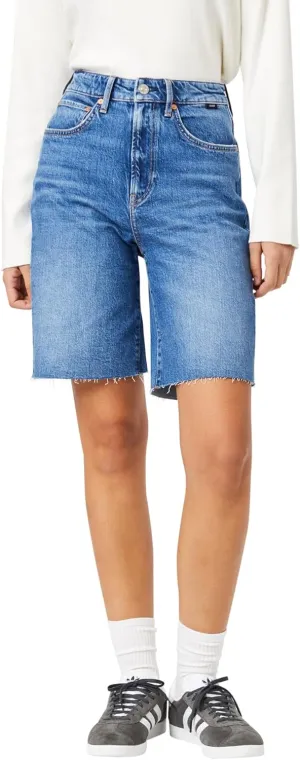 Mavi Women's Selina High Rise Straight Leg Denim Shorts, Mid Brushed Recycled Blue, 30