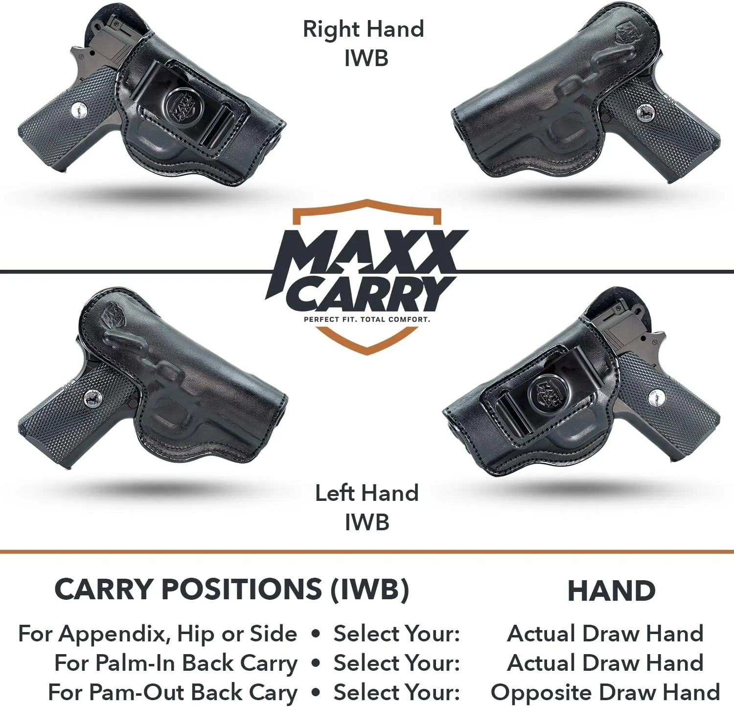 Maxx Carry Inside The Waistband Leather Holster Fits Kimber Ultra Carry II. IWB Holster.