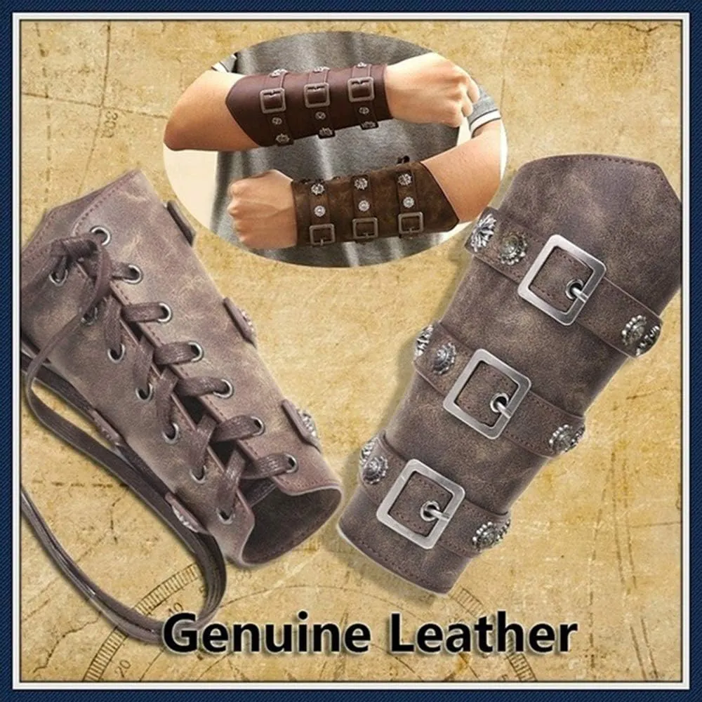 Medieval Leather Bracers Viking Leather Arm Guards Archery Guards Bracers Leather Gauntlet Armband for Men Women