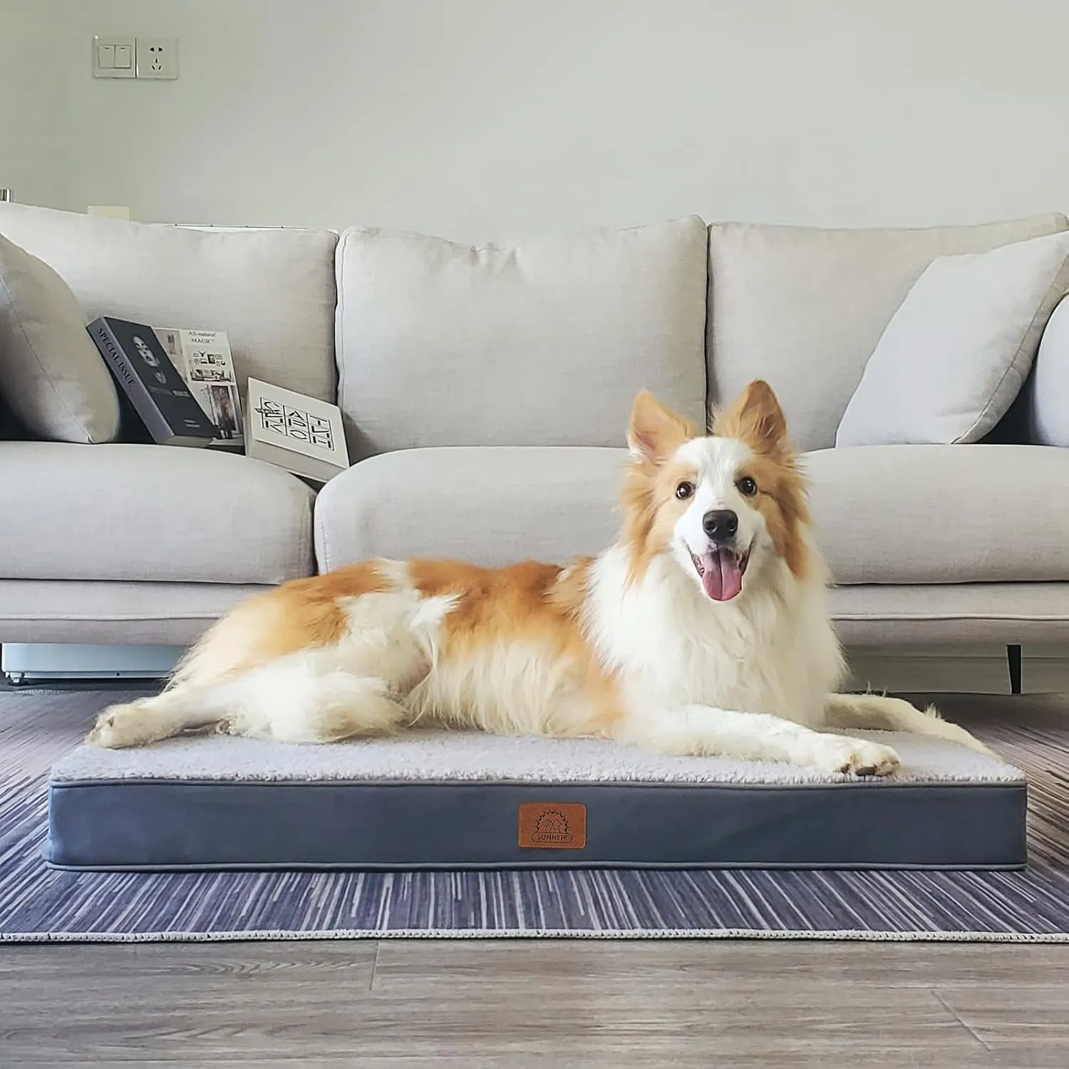 Medium Dog Bed Mat, 30''X20''X3'', Orthopedic, Grey, Waterproof, Machine Washable, Egg-Crate Foam