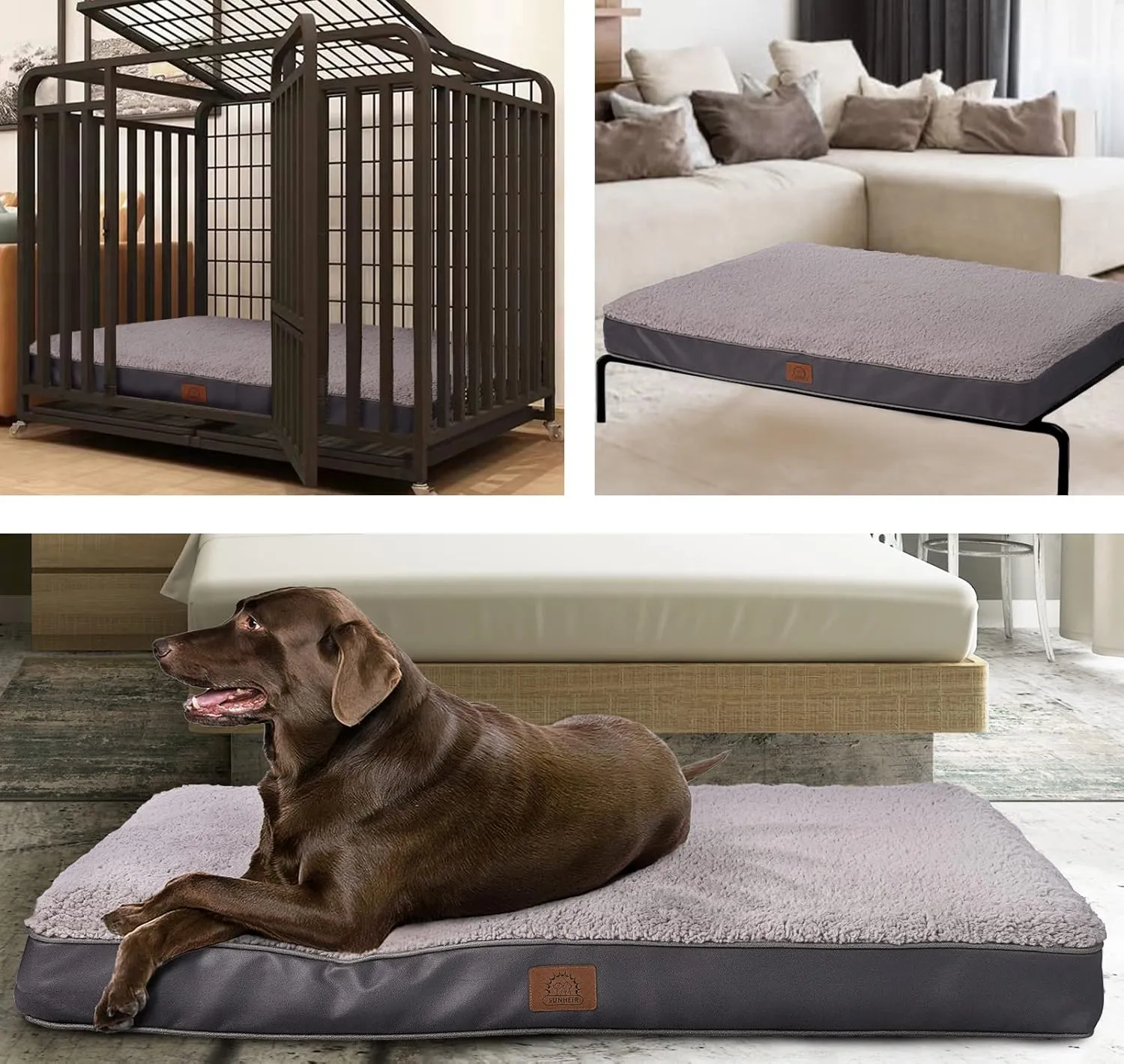 Medium Dog Bed Mat, 30''X20''X3'', Orthopedic, Grey, Waterproof, Machine Washable, Egg-Crate Foam