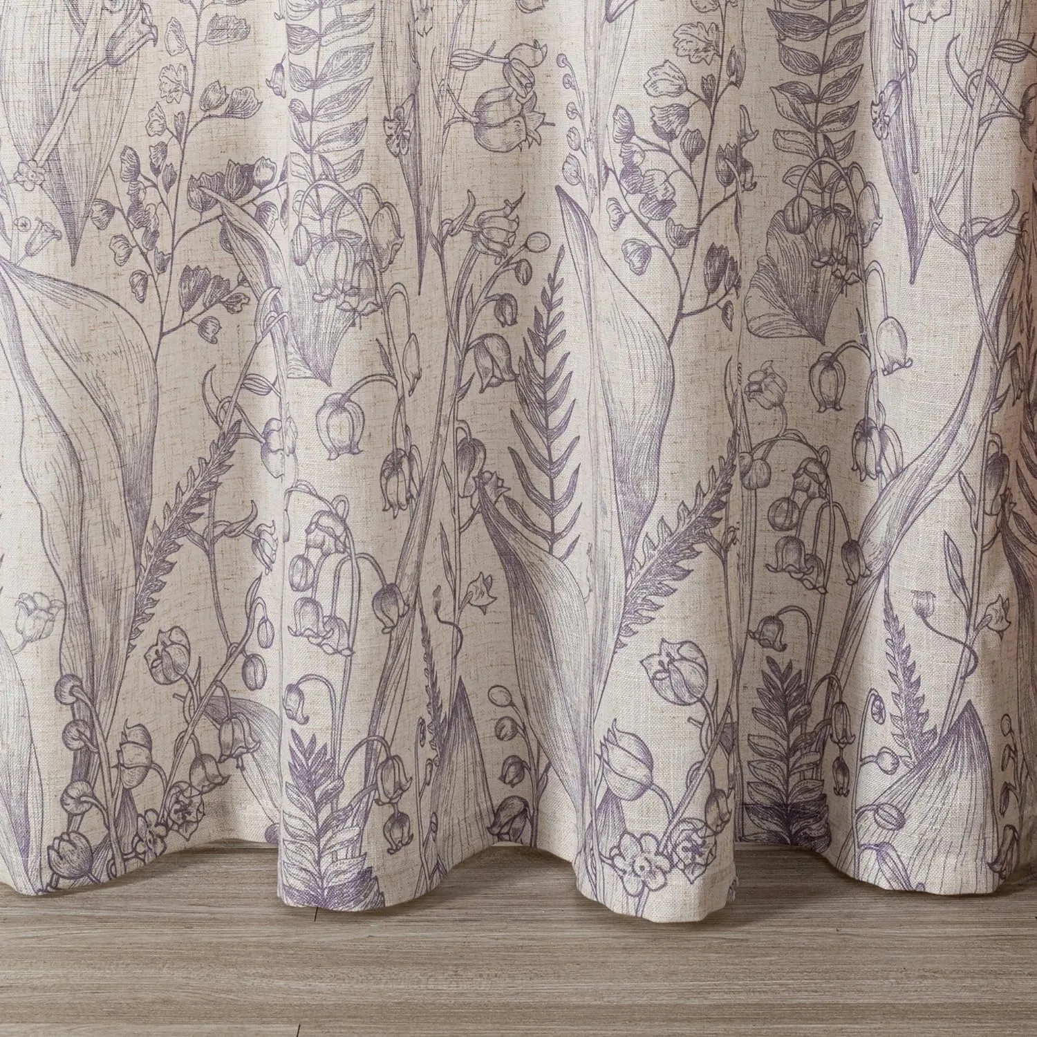 MEETSKY Purple Floral Curtains Linen Textured Light Filtering Linen Curtain 84 Inches Long Botanic Leaves Flowers Pattern Printed Window Drapes for Living Dining Room, Width 52 inch, 2 Panels