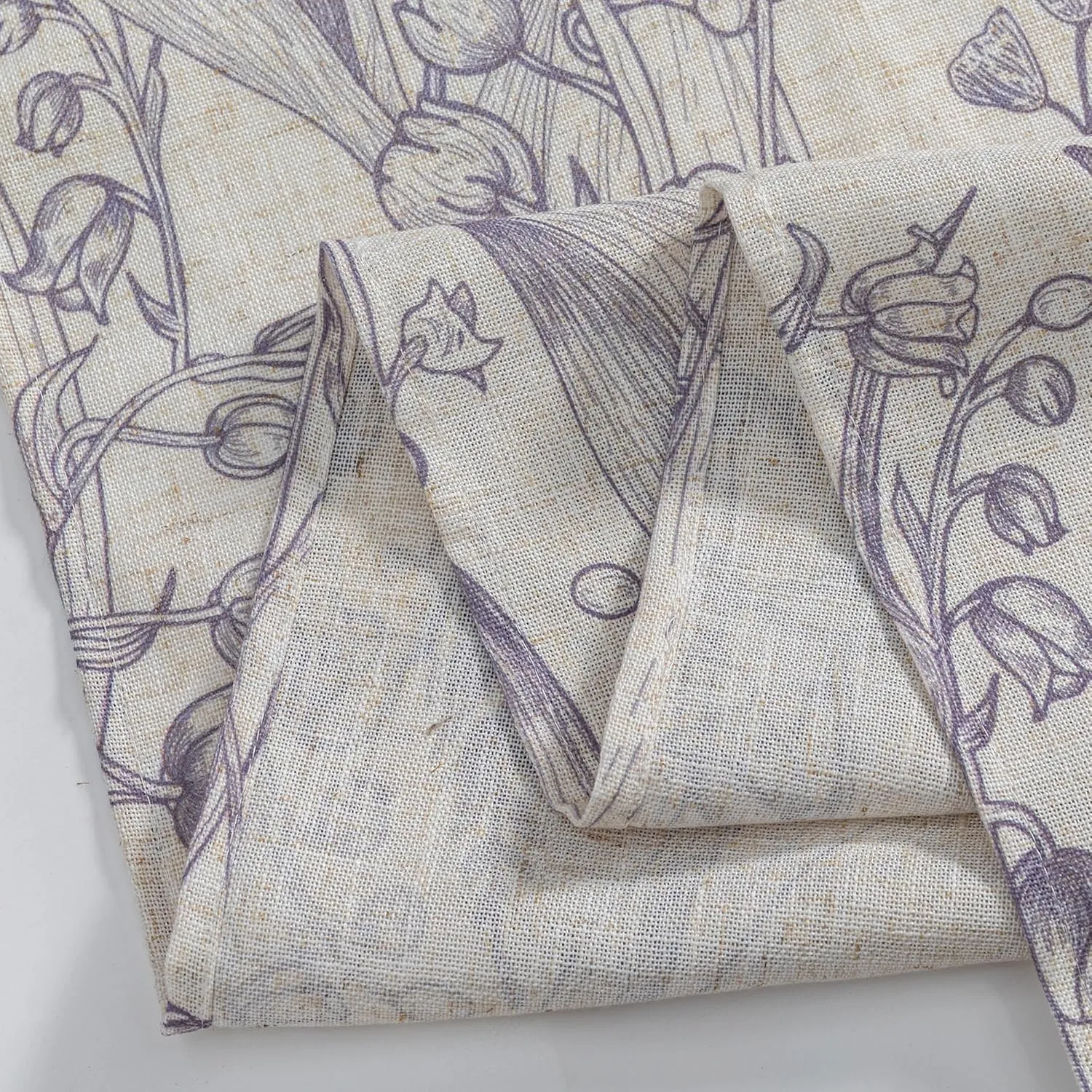 MEETSKY Purple Floral Curtains Linen Textured Light Filtering Linen Curtain 84 Inches Long Botanic Leaves Flowers Pattern Printed Window Drapes for Living Dining Room, Width 52 inch, 2 Panels