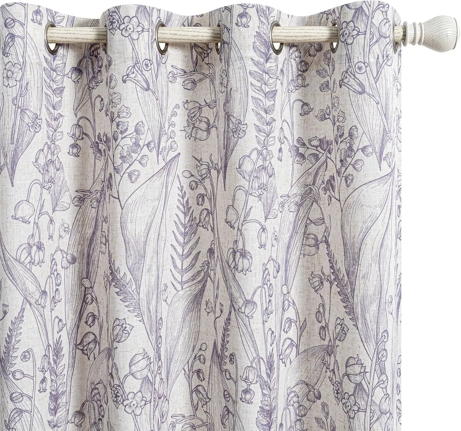 MEETSKY Purple Floral Curtains Linen Textured Light Filtering Linen Curtain 84 Inches Long Botanic Leaves Flowers Pattern Printed Window Drapes for Living Dining Room, Width 52 inch, 2 Panels