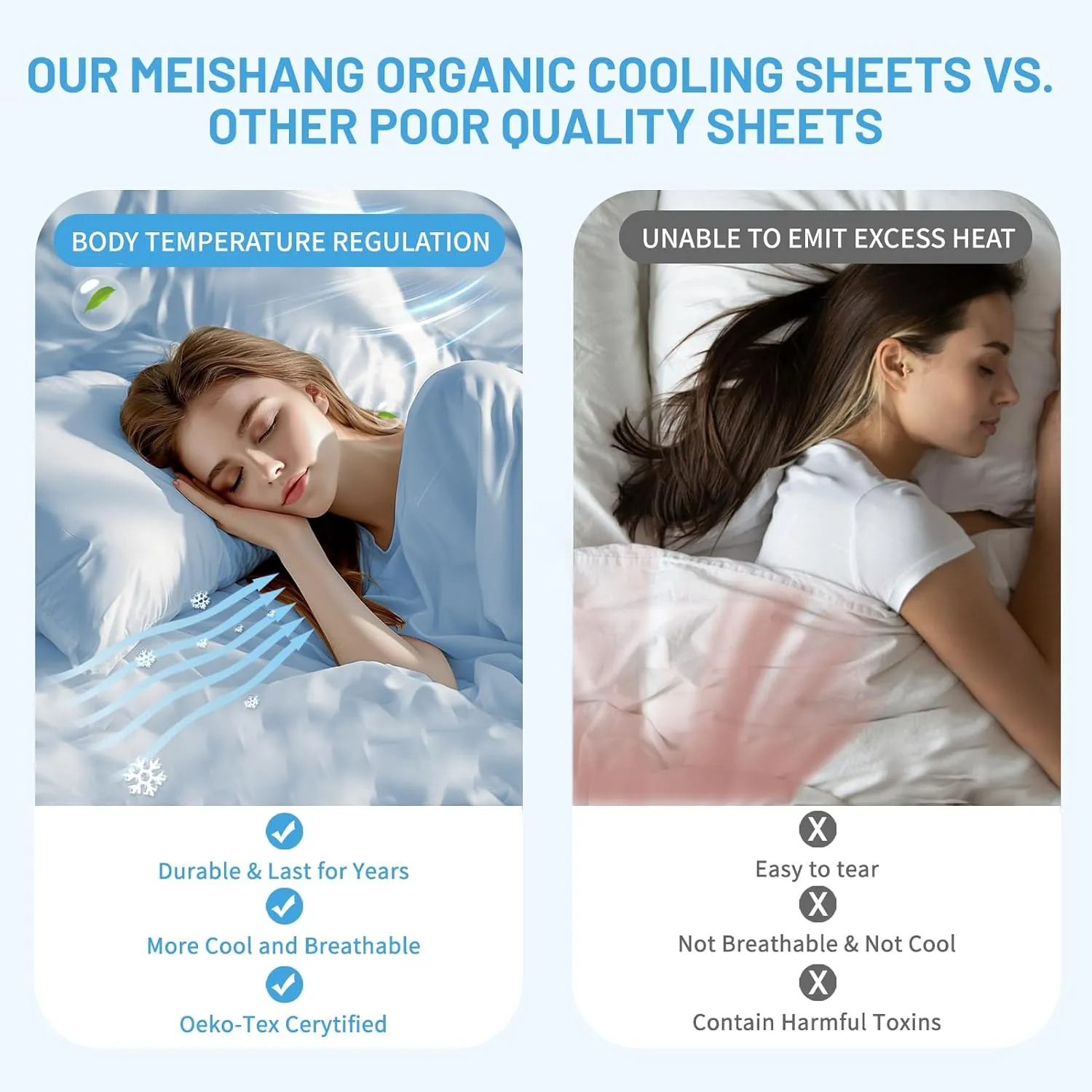 MEISHANG Bamboo Viscose Sheet Set Queen Size - 100% Pure Organic Viscose - 400TC Bamboo Viscose Cooling Bed Sheets Set - Fit 16 Inch Deep Pocket - 4 Piece Set Silky Soft - Queen, White