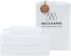 MEISHANG Bamboo Viscose Sheet Set Queen Size - 100% Pure Organic Viscose - 400TC Bamboo Viscose Cooling Bed Sheets Set - Fit 16 Inch Deep Pocket - 4 Piece Set Silky Soft - Queen, White
