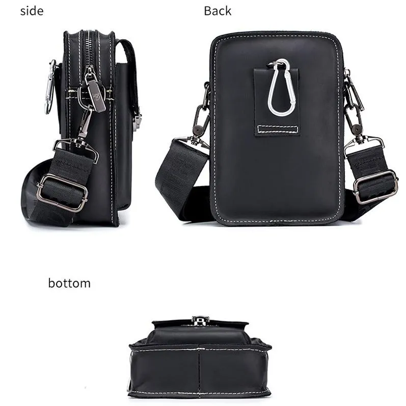 Men First Layer Cowhide Waist Bag Multi Function