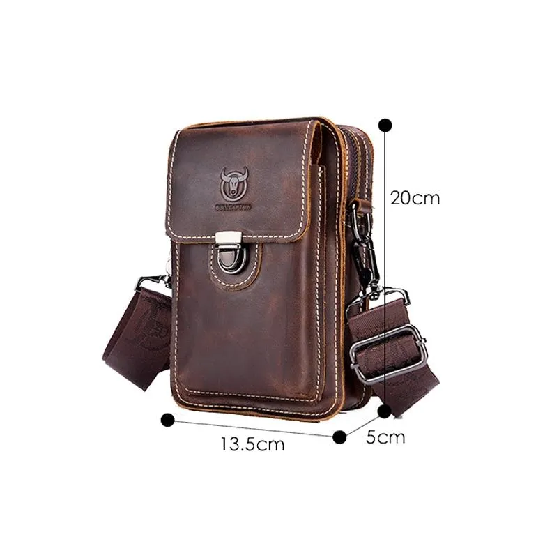 Men First Layer Cowhide Waist Bag Multi Function