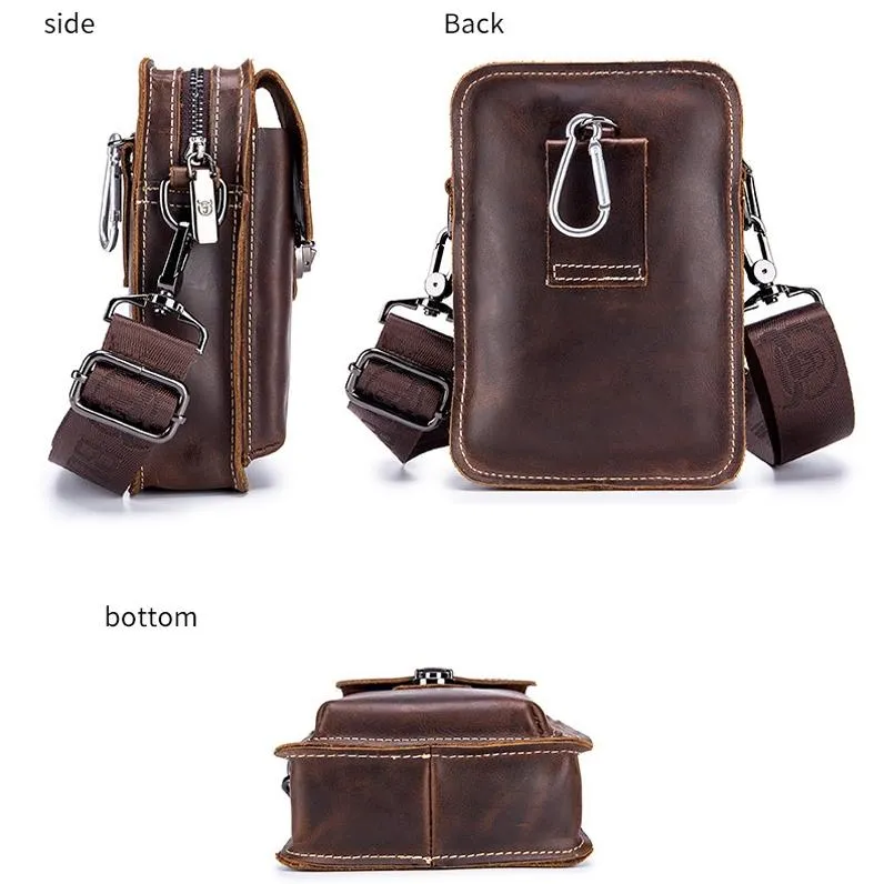 Men First Layer Cowhide Waist Bag Multi Function