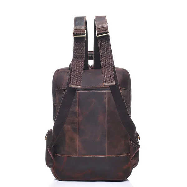 Men Retro Travel Backpack Crazy Horse Leather Backpack Large Capacity Backpack