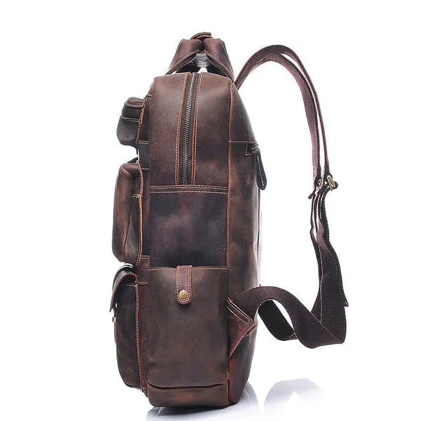 Men Retro Travel Backpack Crazy Horse Leather Backpack Large Capacity Backpack