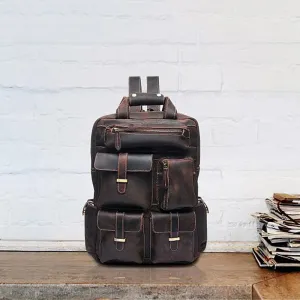 Men Retro Travel Backpack Crazy Horse Leather Backpack Large Capacity Backpack
