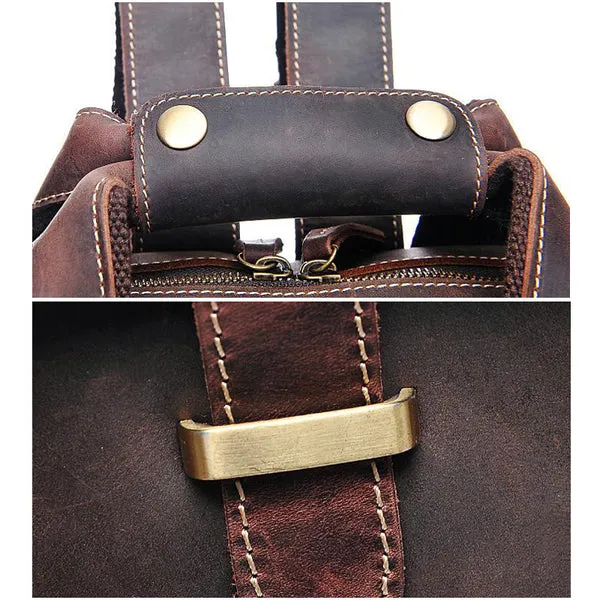 Men Retro Travel Backpack Crazy Horse Leather Backpack Large Capacity Backpack