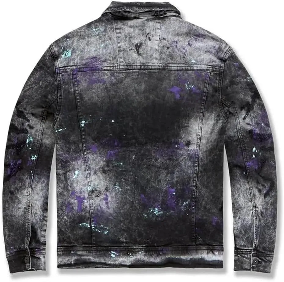 Men Sparta Striped Denim Jacket (Dark Raven)