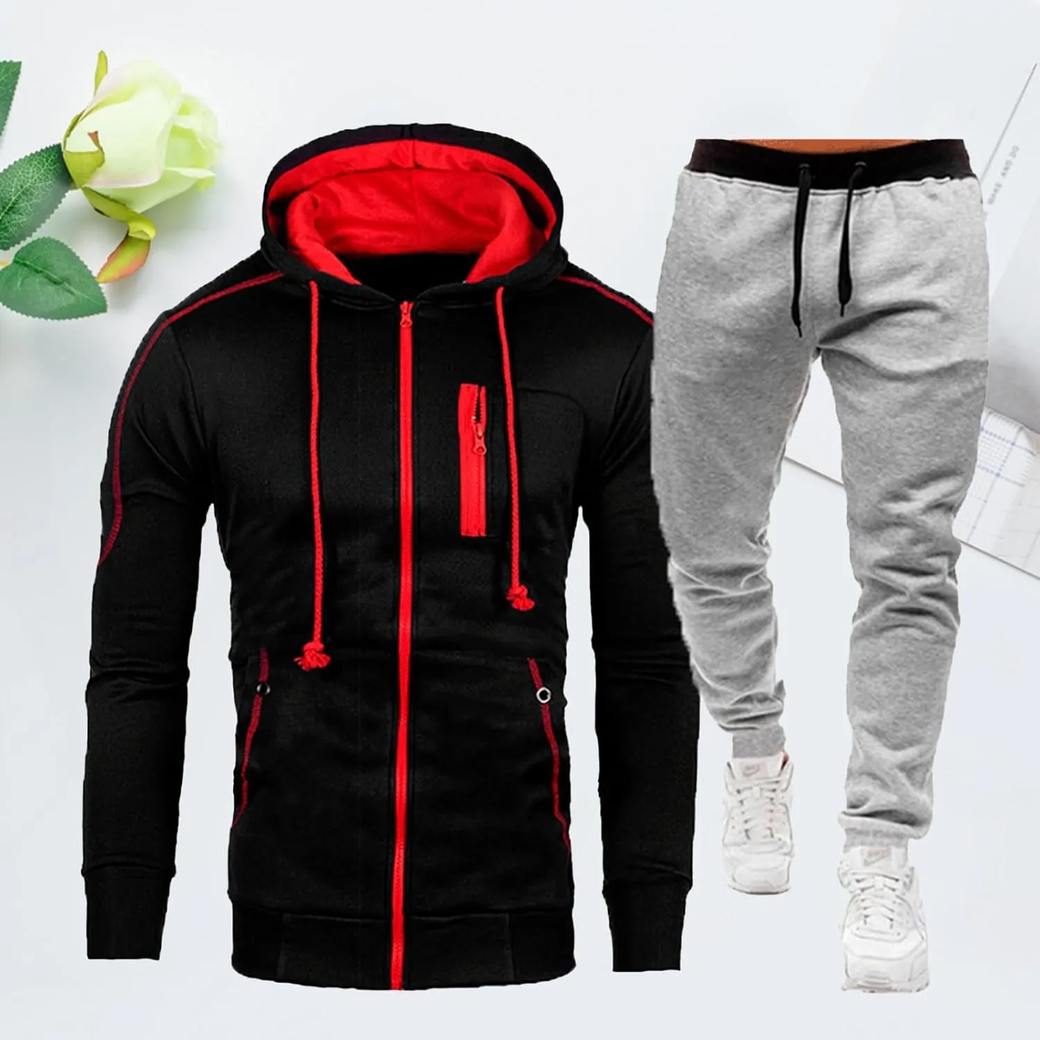 Men Sweatsuits Sets Jogging Suits Plus Size Big and Tall Sweatsuits Warm Up Full Zip Muscle Slim Fit Casual Outfits