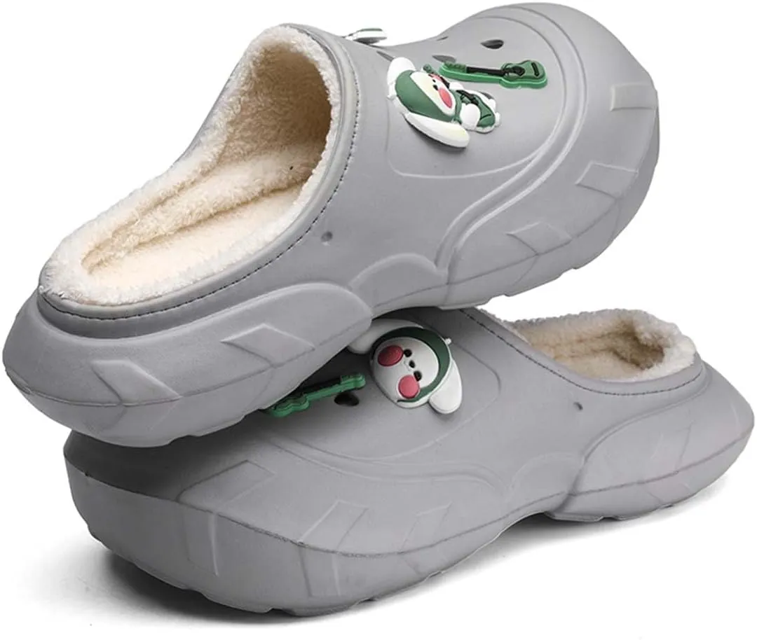 Men Women Winter Waterproof Garden Snow Shoes Plush Warm Home Slippers Fluffy Clogs Shoes Indoor Outdoor