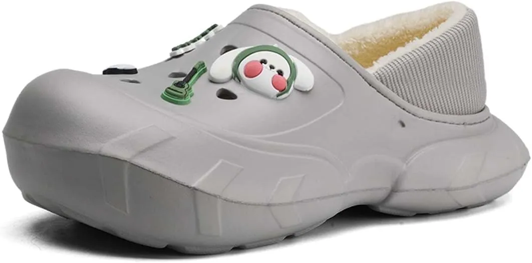 Men Women Winter Waterproof Garden Snow Shoes Plush Warm Home Slippers Fluffy Clogs Shoes Indoor Outdoor