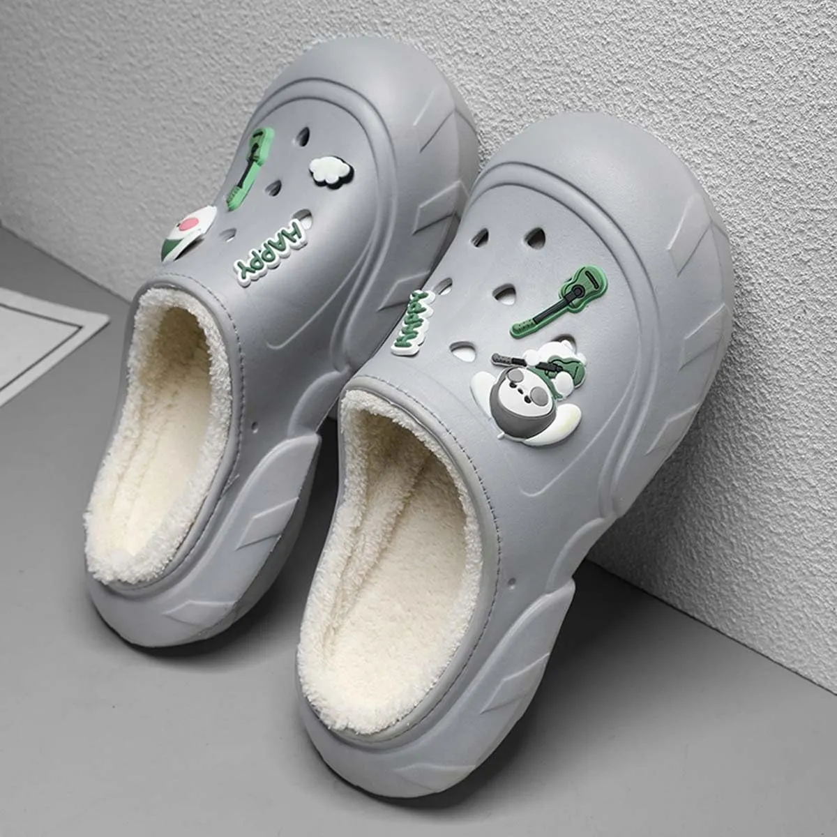 Men Women Winter Waterproof Garden Snow Shoes Plush Warm Home Slippers Fluffy Clogs Shoes Indoor Outdoor