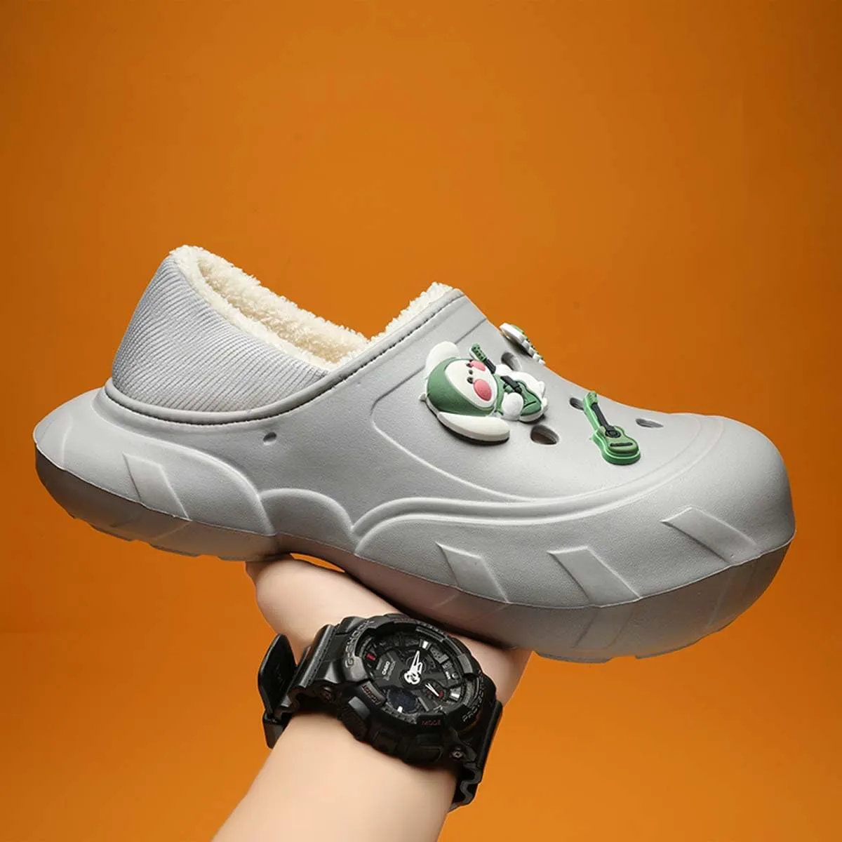 Men Women Winter Waterproof Garden Snow Shoes Plush Warm Home Slippers Fluffy Clogs Shoes Indoor Outdoor