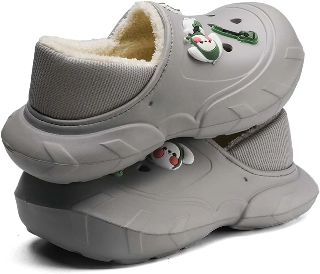 Men Women Winter Waterproof Garden Snow Shoes Plush Warm Home Slippers Fluffy Clogs Shoes Indoor Outdoor