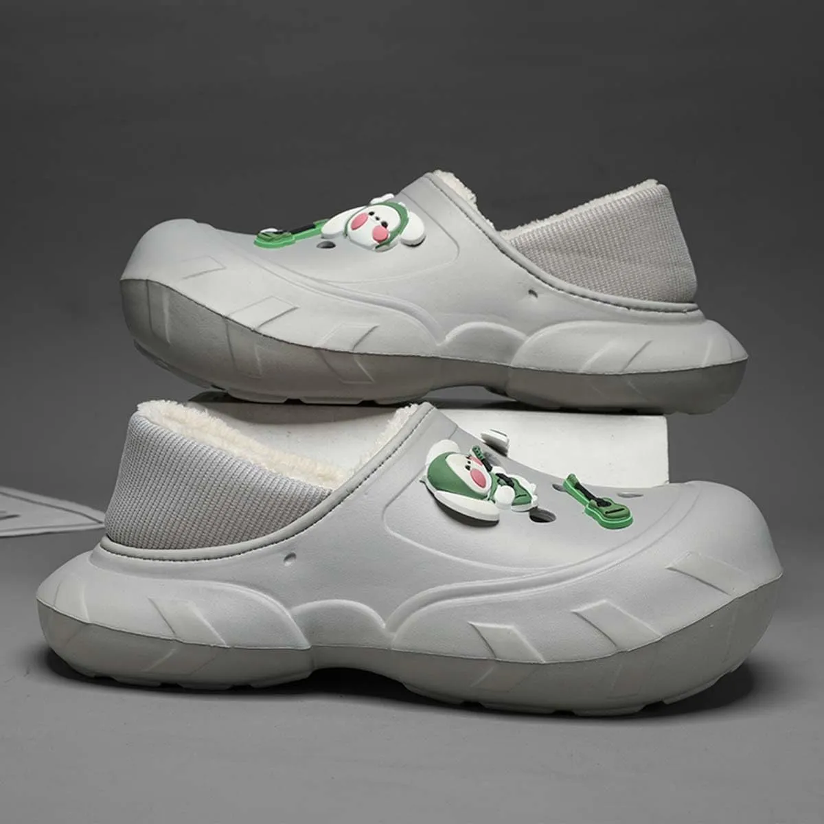 Men Women Winter Waterproof Garden Snow Shoes Plush Warm Home Slippers Fluffy Clogs Shoes Indoor Outdoor