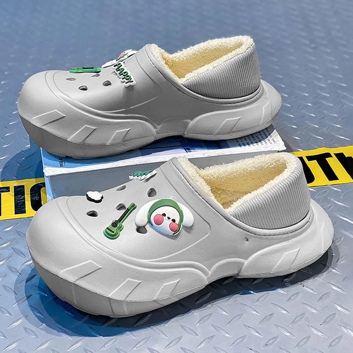 Men Women Winter Waterproof Garden Snow Shoes Plush Warm Home Slippers Fluffy Clogs Shoes Indoor Outdoor