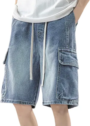 Men Y2K Grunge Baggy Jean Shorts Summer Casual Hip Hop Cargo Pants Loose Denim Shorts with Pockets