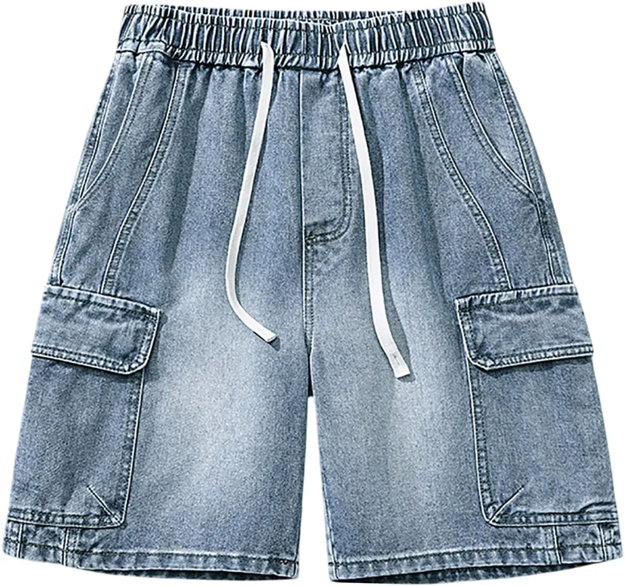 Men Y2K Grunge Baggy Jean Shorts Summer Casual Hip Hop Cargo Pants Loose Denim Shorts with Pockets