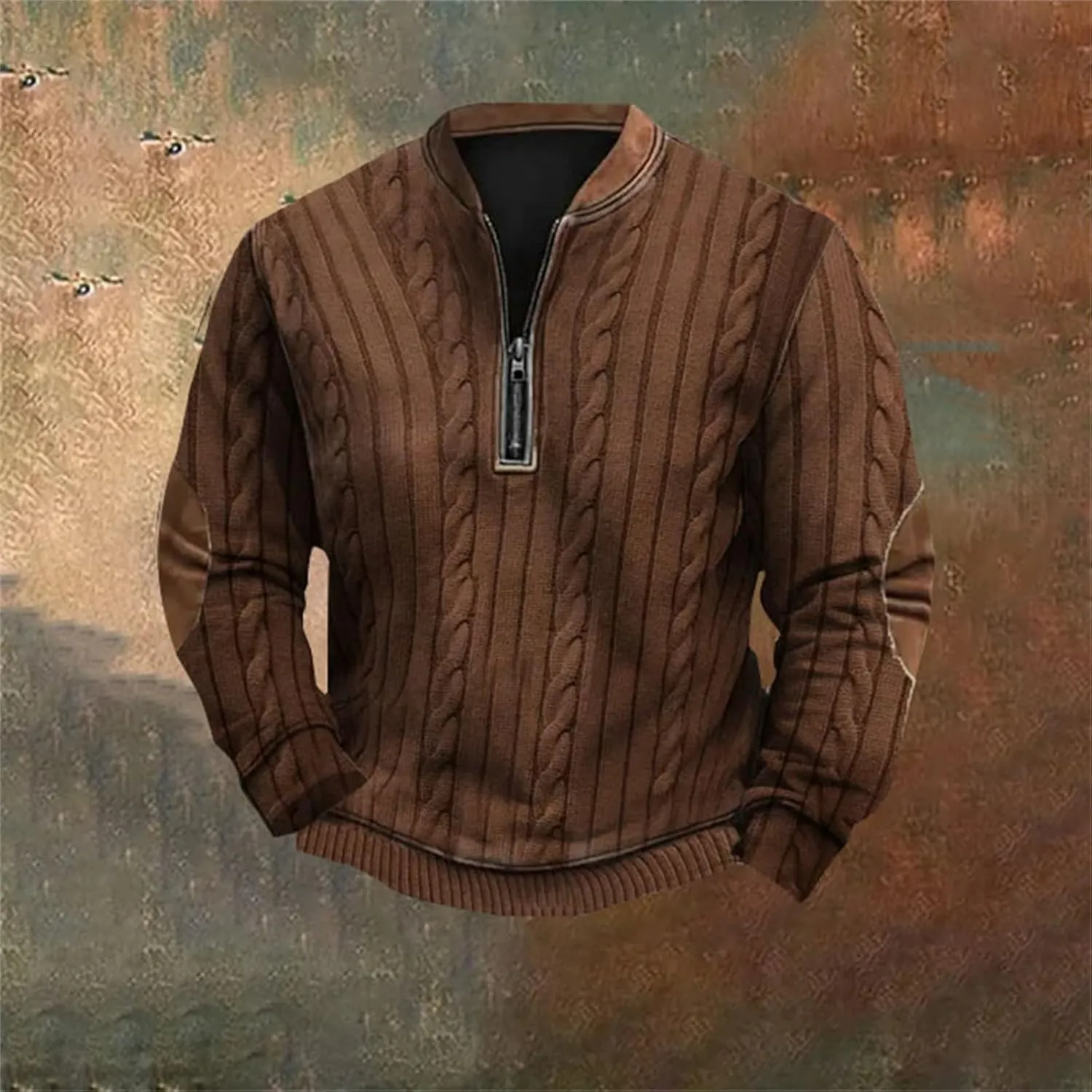 Mens 1/4 Zip Pullover Sweatshirts Long Sleeve Band Collar Knit Pattern Sweaters Casual Athletic Graphic Tee Shirts