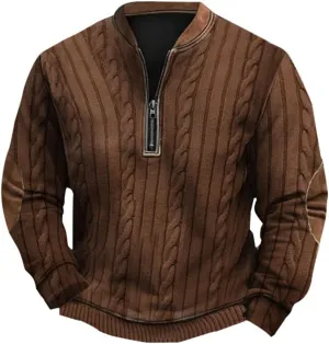 Mens 1/4 Zip Pullover Sweatshirts Long Sleeve Band Collar Knit Pattern Sweaters Casual Athletic Graphic Tee Shirts