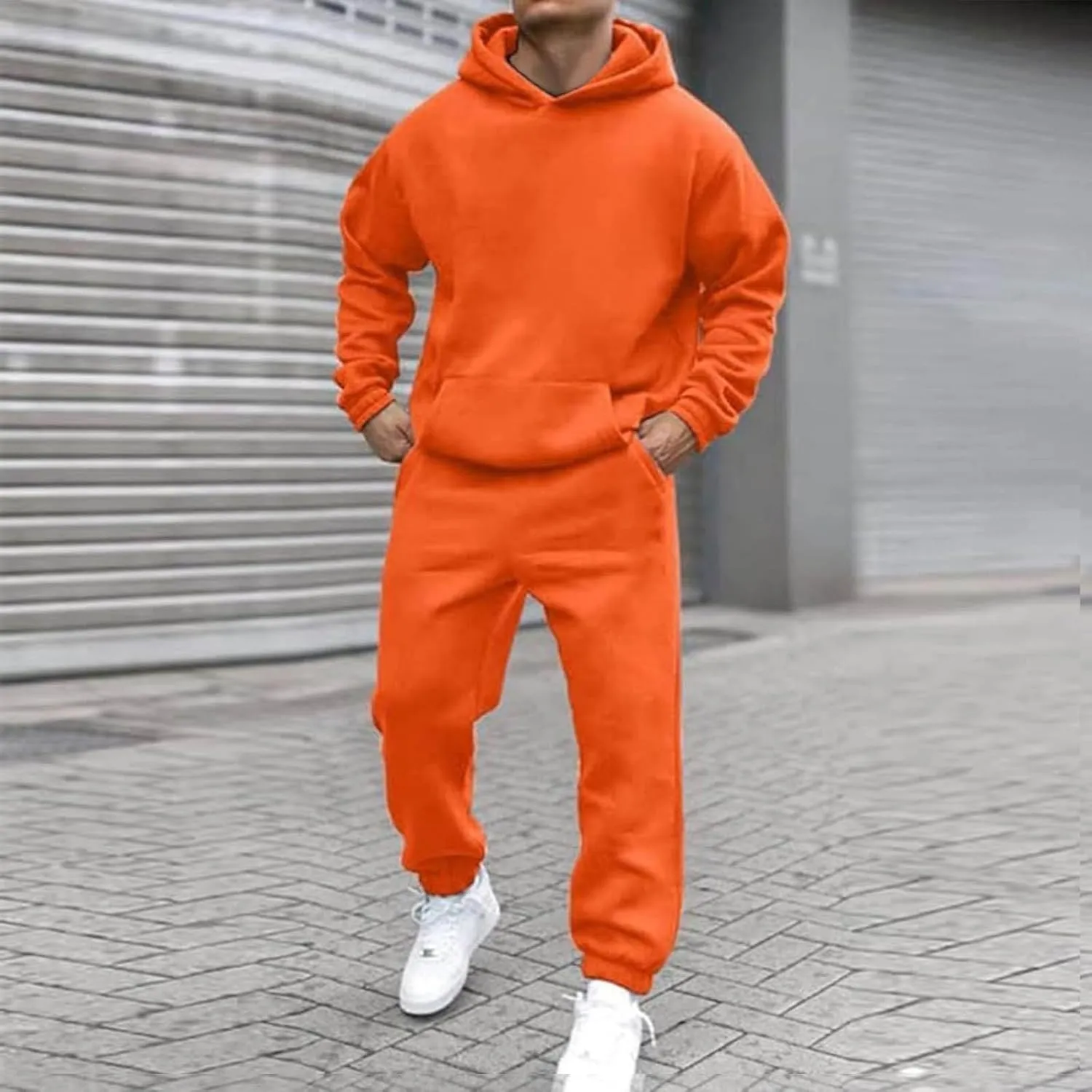Men's 2 Piece Outfits Fashionable Hooded Pullover Sweatshirt Tracksuit Joggers Cinch Bottom Sweatpants Sweatsuit
