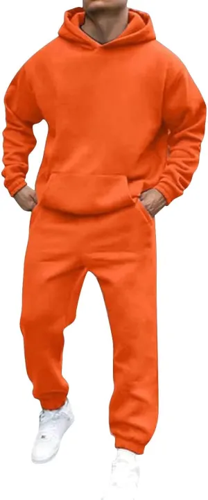 Men's 2 Piece Outfits Fashionable Hooded Pullover Sweatshirt Tracksuit Joggers Cinch Bottom Sweatpants Sweatsuit