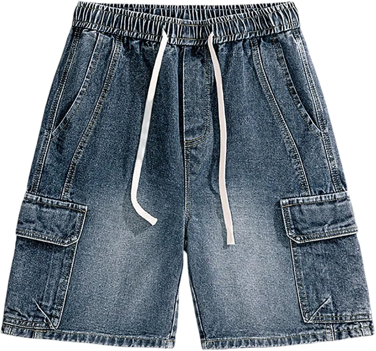 Mens Baggy Denim Jorts Y2K Grunge Loose Hip Hop Jean Shorts Wide Leg Mid Jeans Streetwear with Pockets