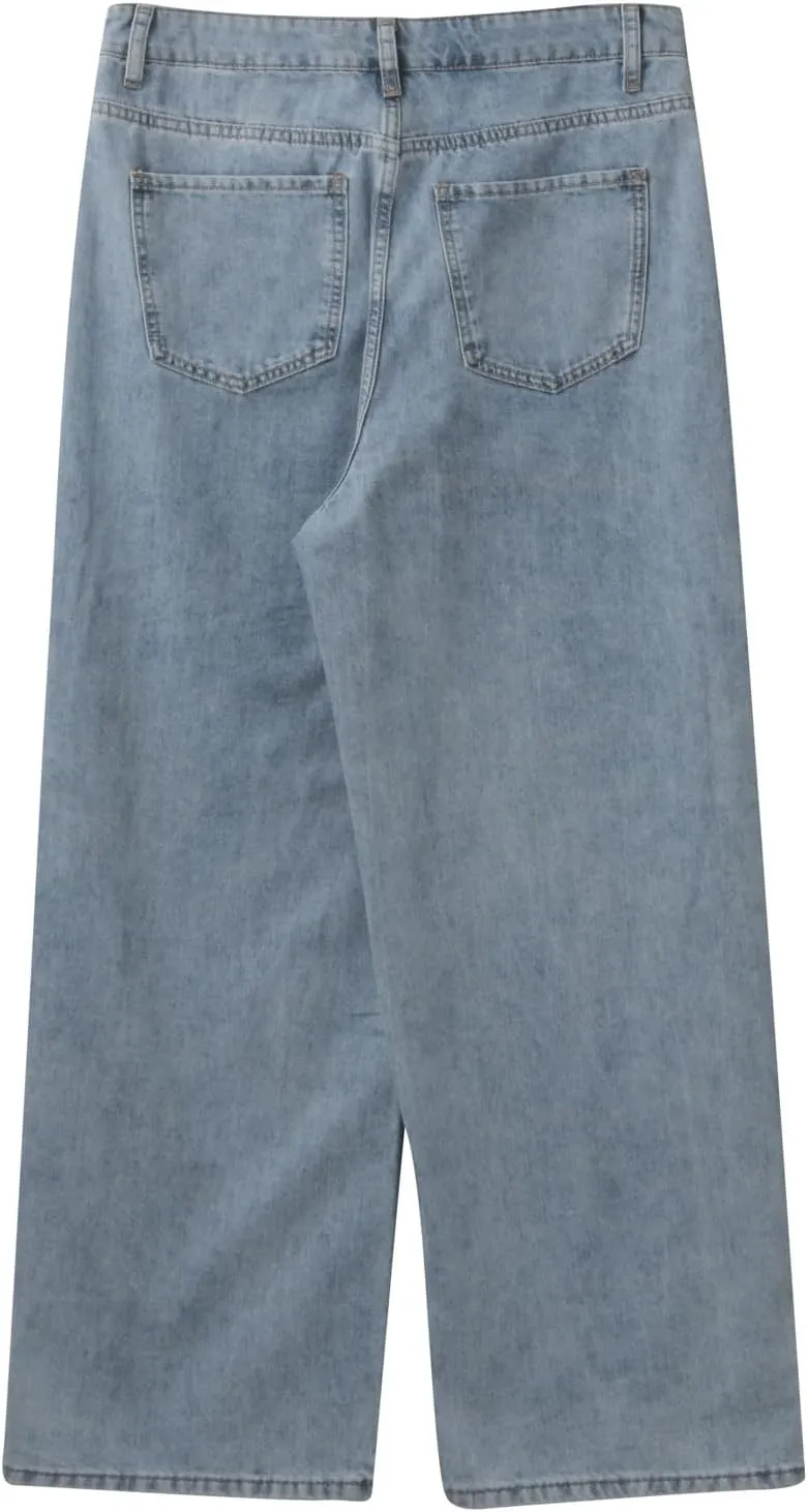 Men's Baggy Hip Hop Jeans Wide Leg Skater Denim Pants Casual Loose Fit Long Trousers Streetwear
