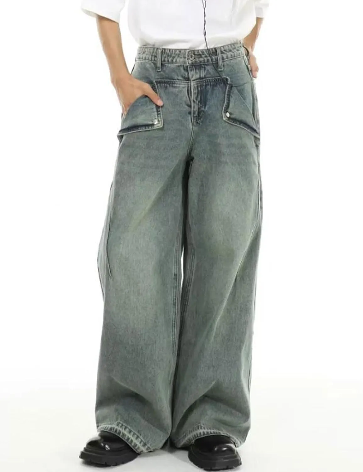 Men's Baggy Jeans Y2k Vintage Denim Pants Hip Hop Skater Jeans Skateboard Denim Pants Streetwear Pants