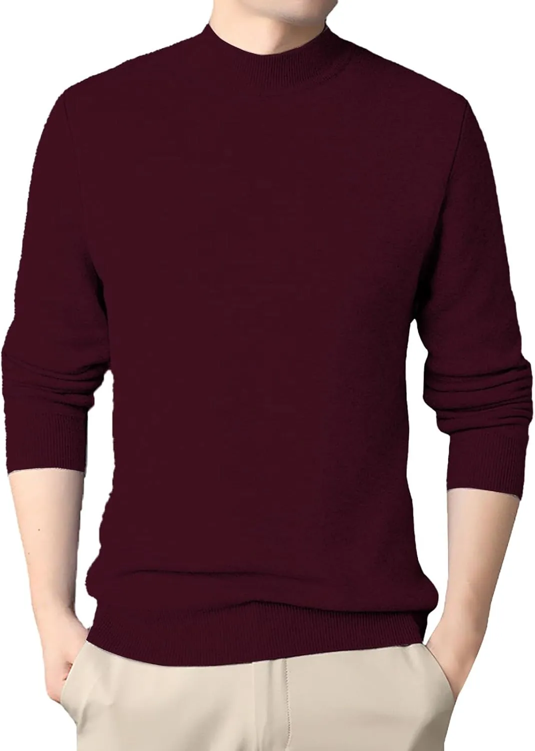 Men's Crewneck Sweater Sherpa Lined Sweatshirts Slim Fit Long Sleeve Underwear Fleece Winter Thermal Pullover Coats