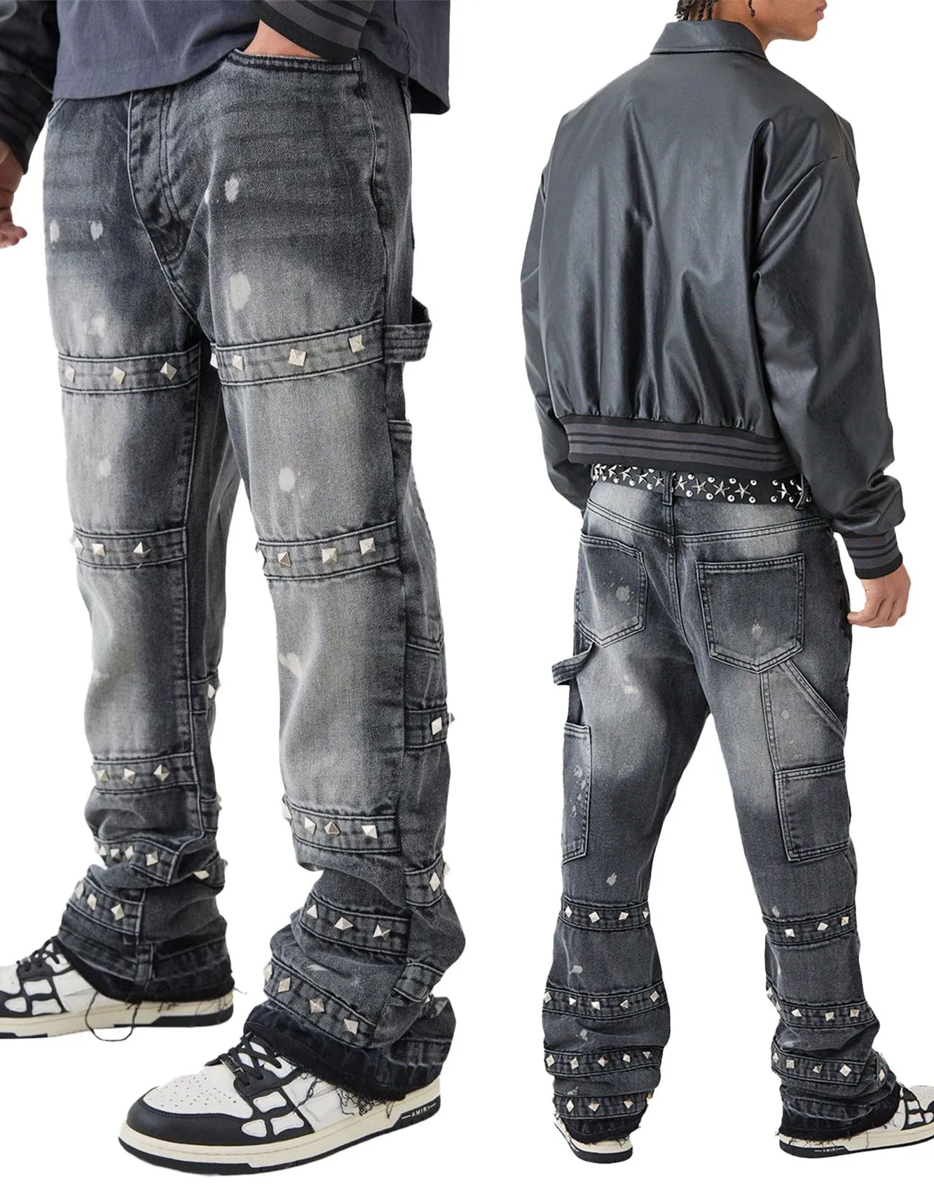 Men's Distressed Patchwork Denim Jeans