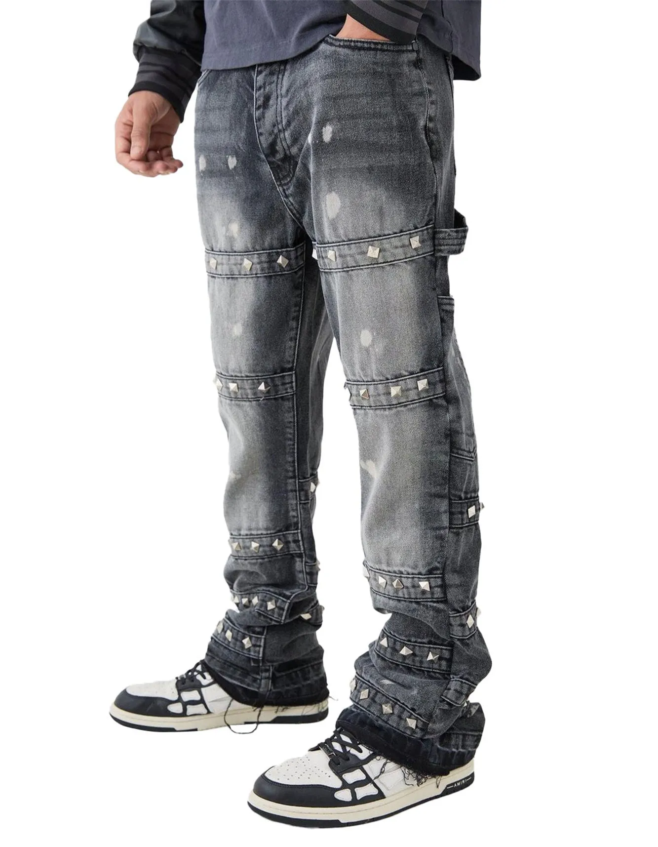Men's Distressed Patchwork Denim Jeans