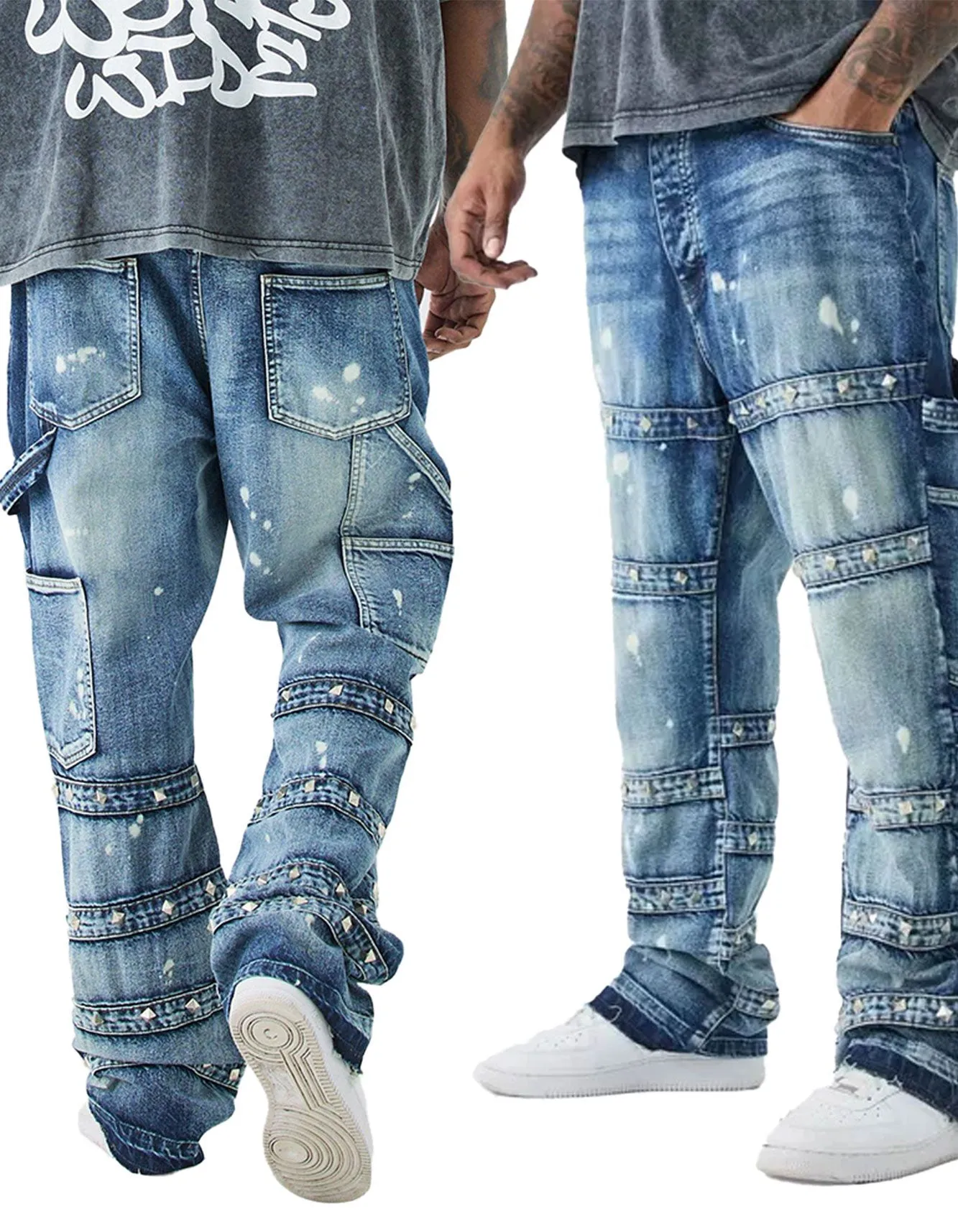 Men's Distressed Patchwork Denim Jeans