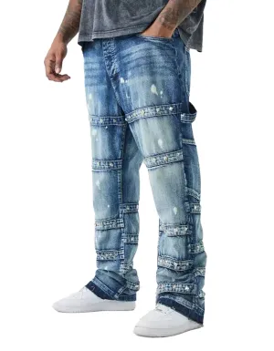 Men's Distressed Patchwork Denim Jeans