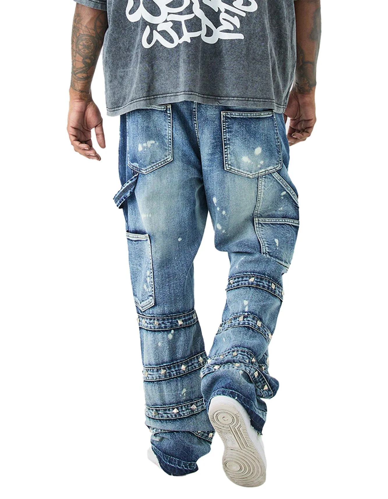 Men's Distressed Patchwork Denim Jeans