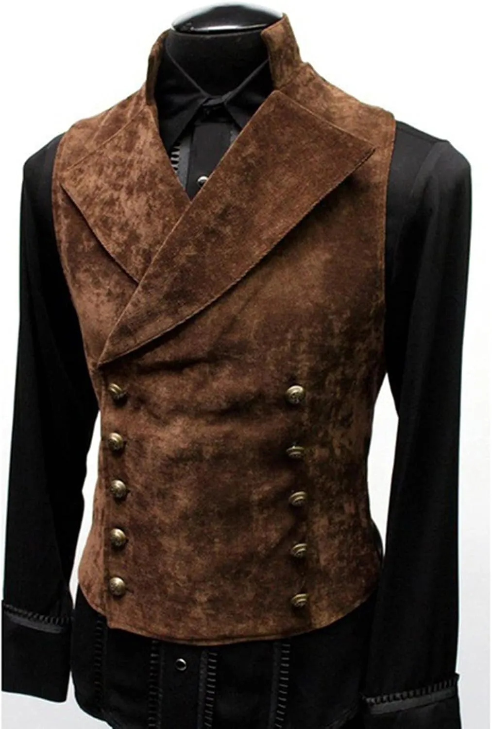 Men's Faux Suede Leather Vest Slim Fit Vintage Gothic Steampunk Waistcoat Casual Classic Sleeveless Jackets Party Retro Vest