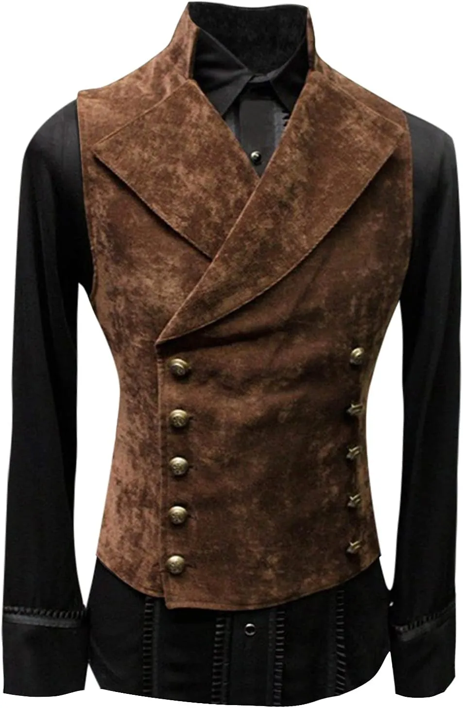 Men's Faux Suede Leather Vest Slim Fit Vintage Gothic Steampunk Waistcoat Casual Classic Sleeveless Jackets Party Retro Vest