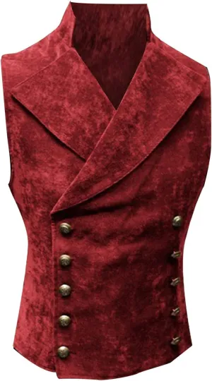 Men's Faux Suede Leather Vest Slim Fit Vintage Gothic Steampunk Waistcoat Casual Classic Sleeveless Jackets Party Retro Vest