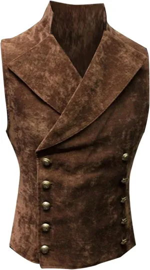 Men's Faux Suede Leather Vest Slim Fit Vintage Gothic Steampunk Waistcoat Casual Classic Sleeveless Jackets Party Retro Vest