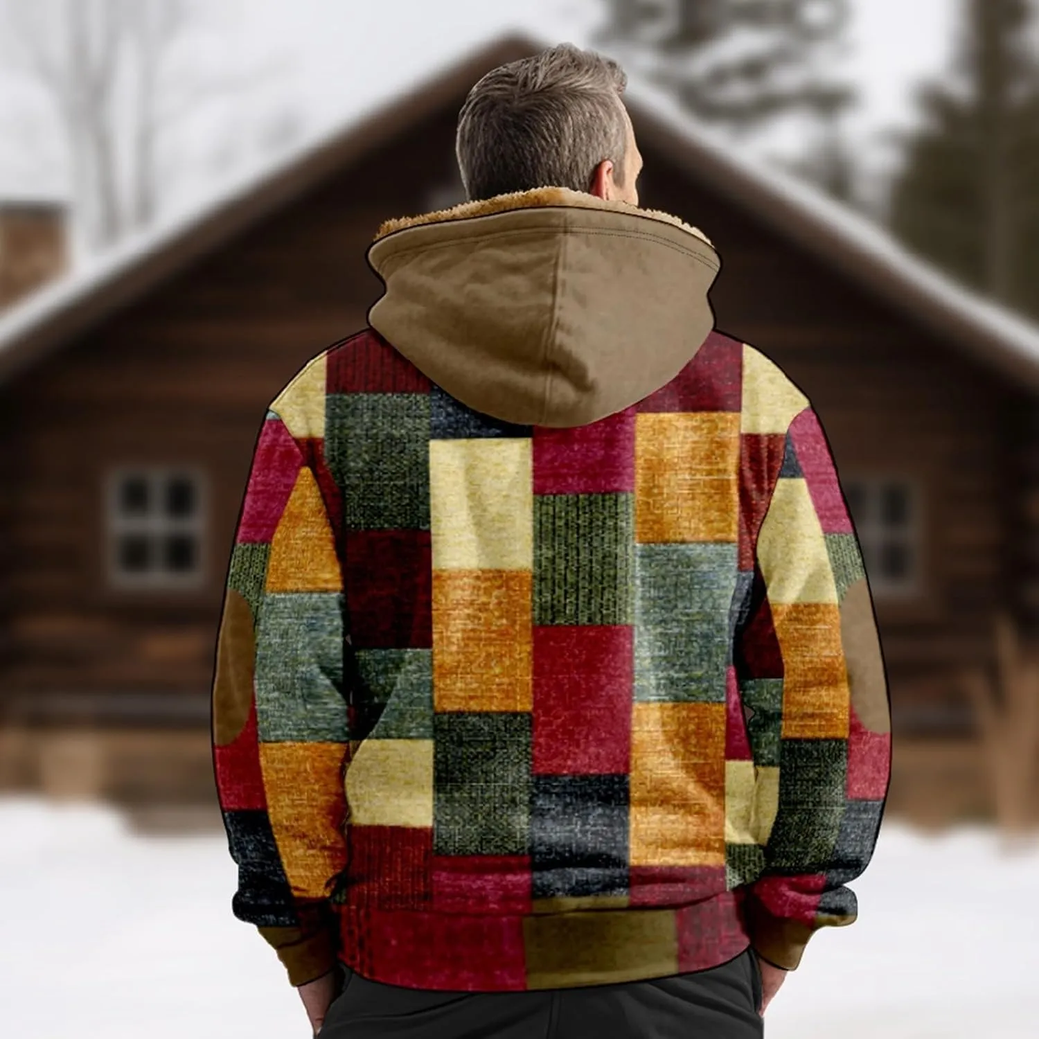 Mens Fleece Jacket Fuzzy Sherpa Jacket Western Aztec Print Vintage Sweatshirts Winter Warm Ethnic Casual Sweater Coat