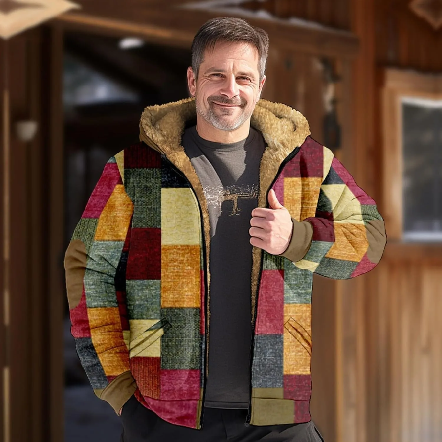 Mens Fleece Jacket Fuzzy Sherpa Jacket Western Aztec Print Vintage Sweatshirts Winter Warm Ethnic Casual Sweater Coat