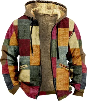 Mens Fleece Jacket Fuzzy Sherpa Jacket Western Aztec Print Vintage Sweatshirts Winter Warm Ethnic Casual Sweater Coat