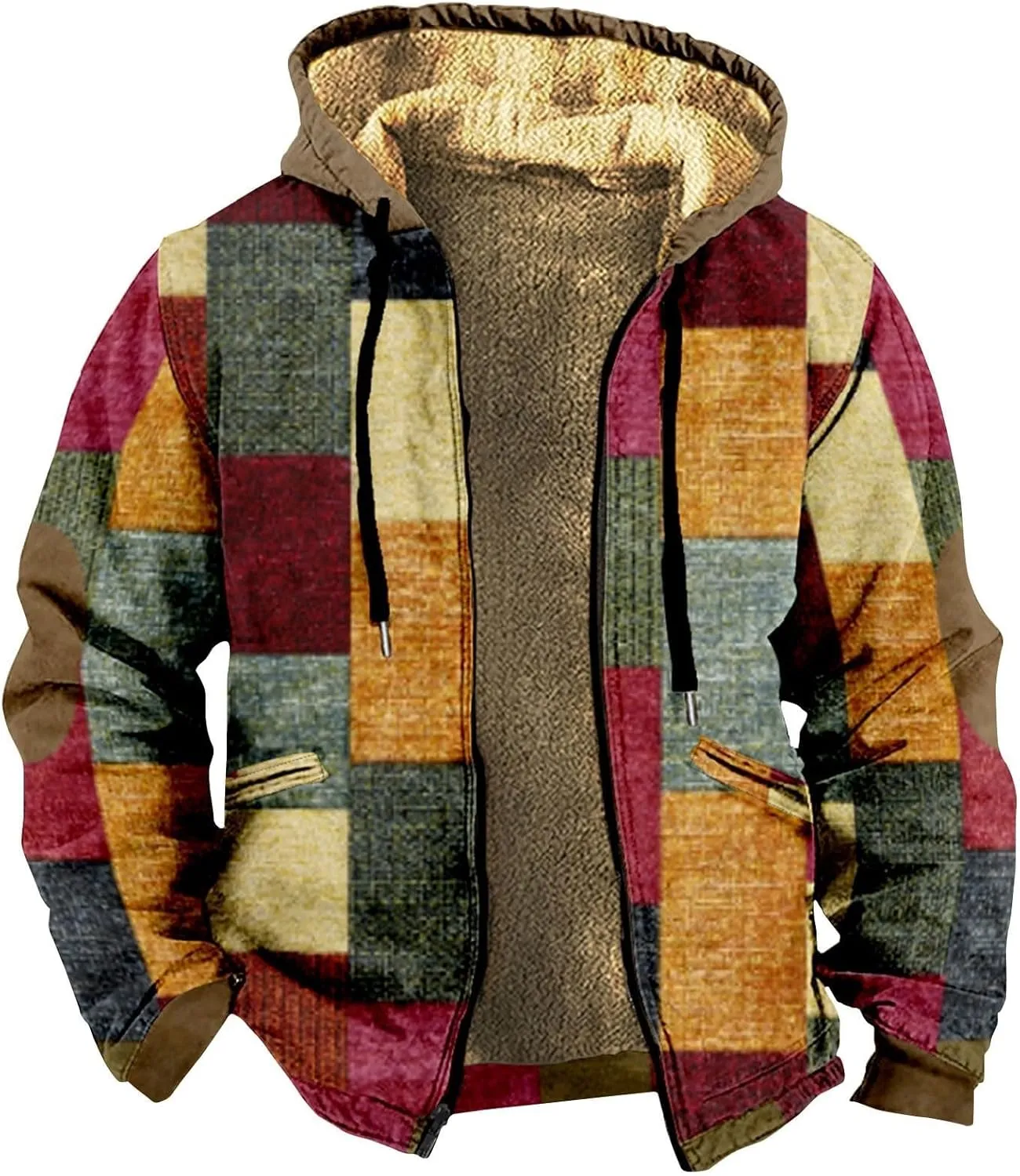 Mens Fleece Jacket Fuzzy Sherpa Jacket Western Aztec Print Vintage Sweatshirts Winter Warm Ethnic Casual Sweater Coat